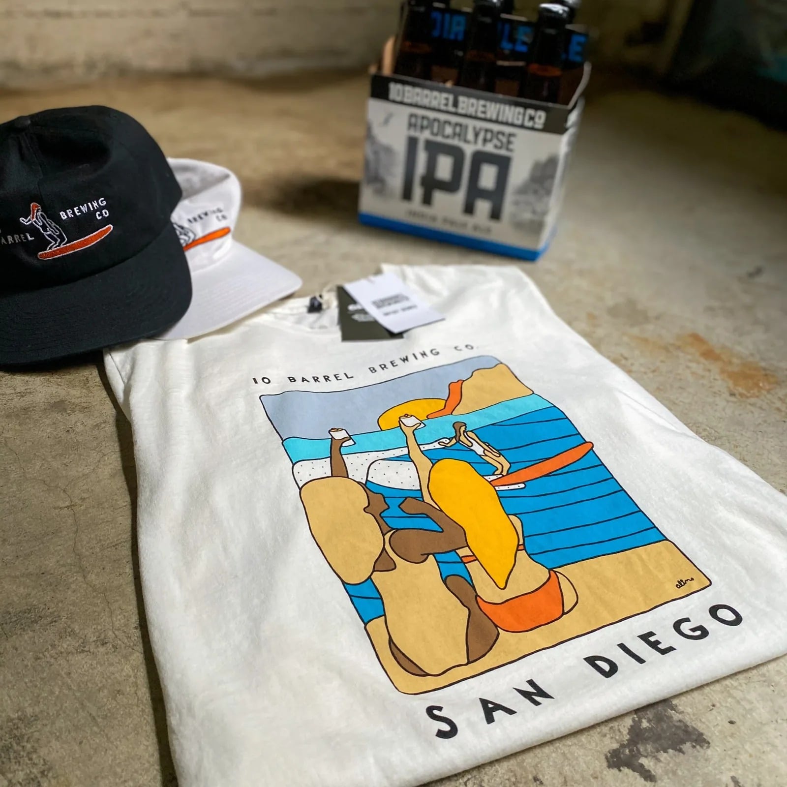 Alimo x 10 Barrel Brewing Co San Diego, 2020 — T-shirt & merch — San Diego, CA — surf art, surf lifestyle art, ocean wall art, surf lifestyle brand art, art collaboration by Alimo, post-pop surf artist Brooklyn NY — image 2 of 3