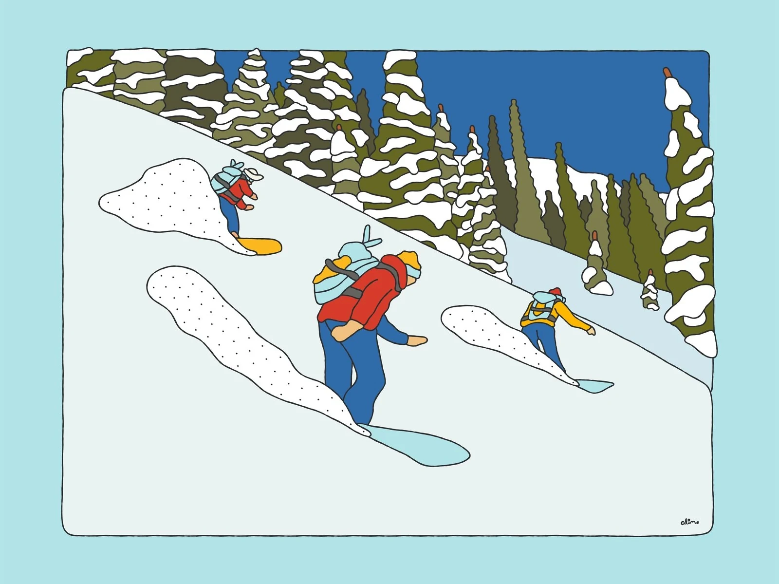 Alimo — Party Home, Digital Edition — Snow Collection, OpenSea, backcountry snowboarding digital art 2022