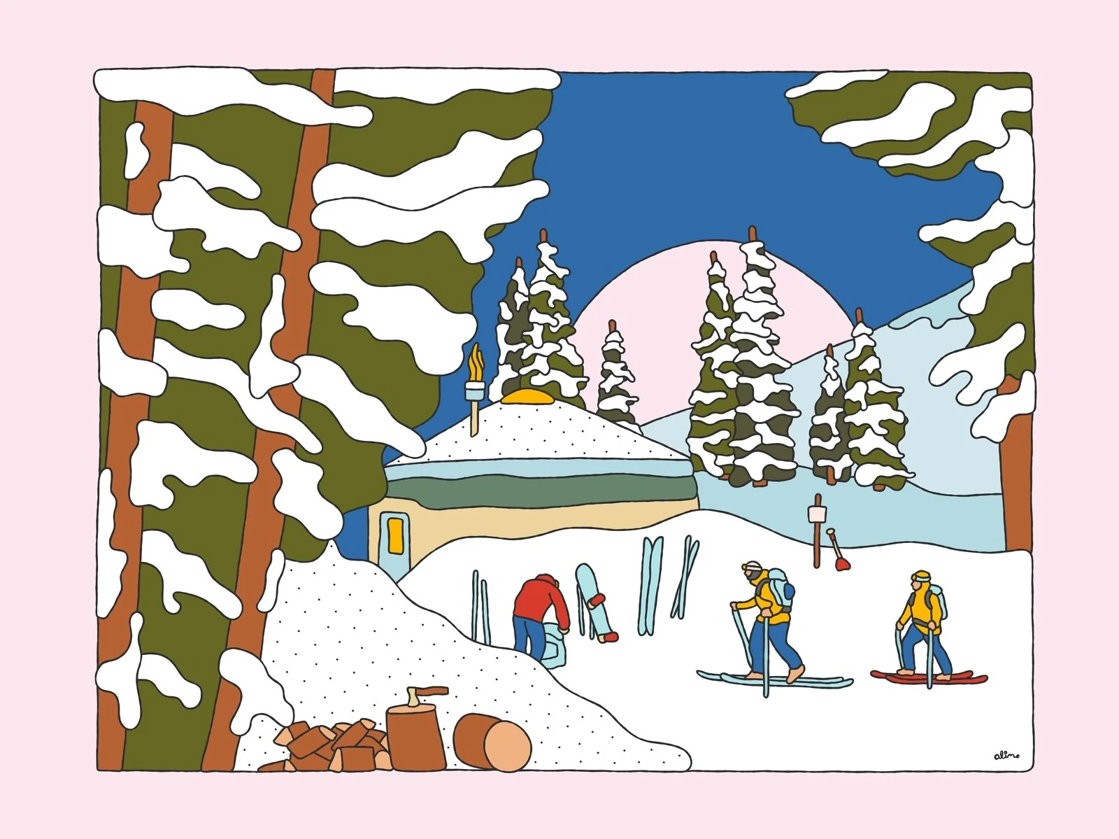 Alimo — At the Yurt, Digital Edition — Snow Collection, OpenSea, backcountry snowboarding digital art 2022