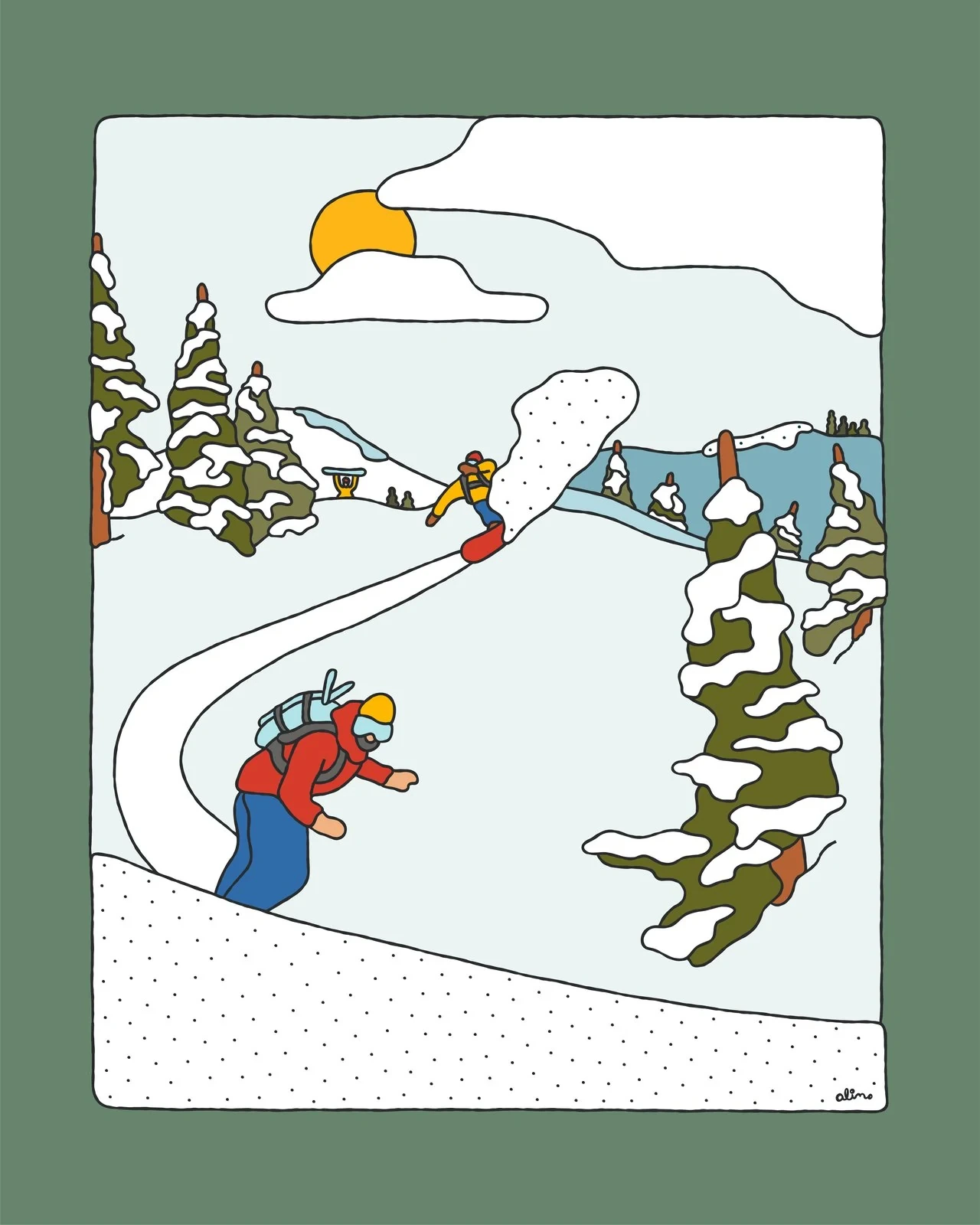 Alimo — Double Pow Slash, Digital Edition — Snow Collection, OpenSea, backcountry snowboarding digital art 2022