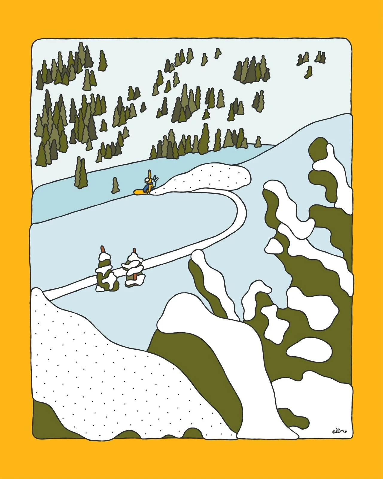 Alimo — Downhill Slash, Digital Edition — Snow Collection, OpenSea, backcountry snowboarding digital art 2022
