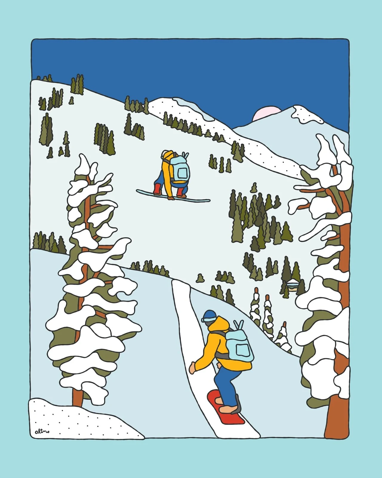 Alimo — Side Hits, Digital Edition — Snow Collection, OpenSea, backcountry snowboarding digital art 2022