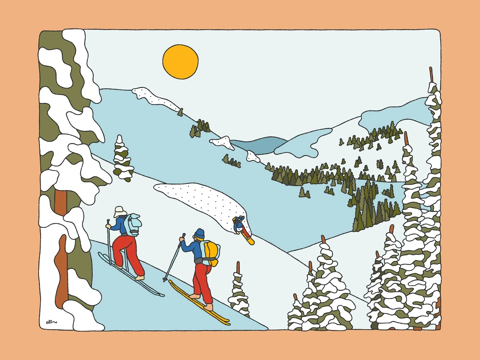 Alimo — Splitboard with Friends, Digital Edition — Snow Collection, OpenSea, backcountry snowboarding digital art 2022