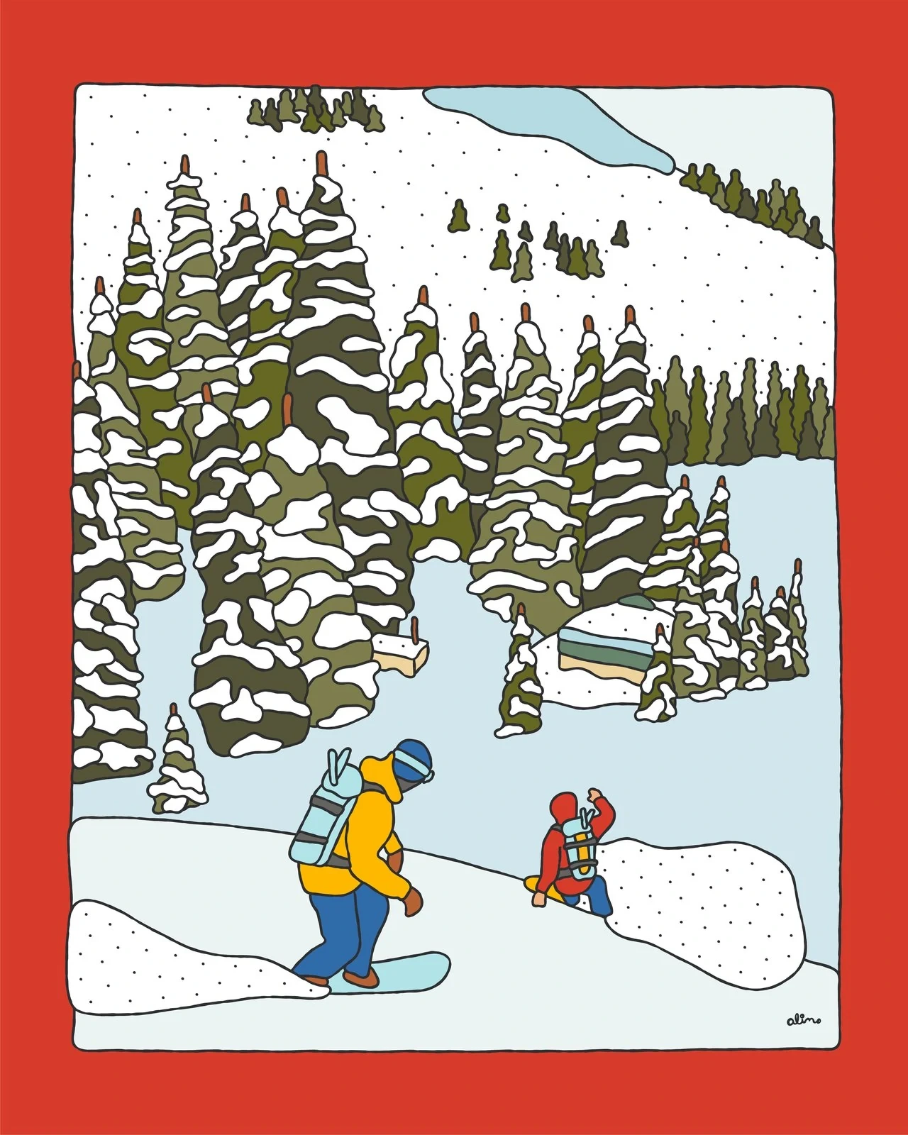 Alimo — Turns to Camp, Digital Edition — Snow Collection, OpenSea, backcountry snowboarding digital art 2022