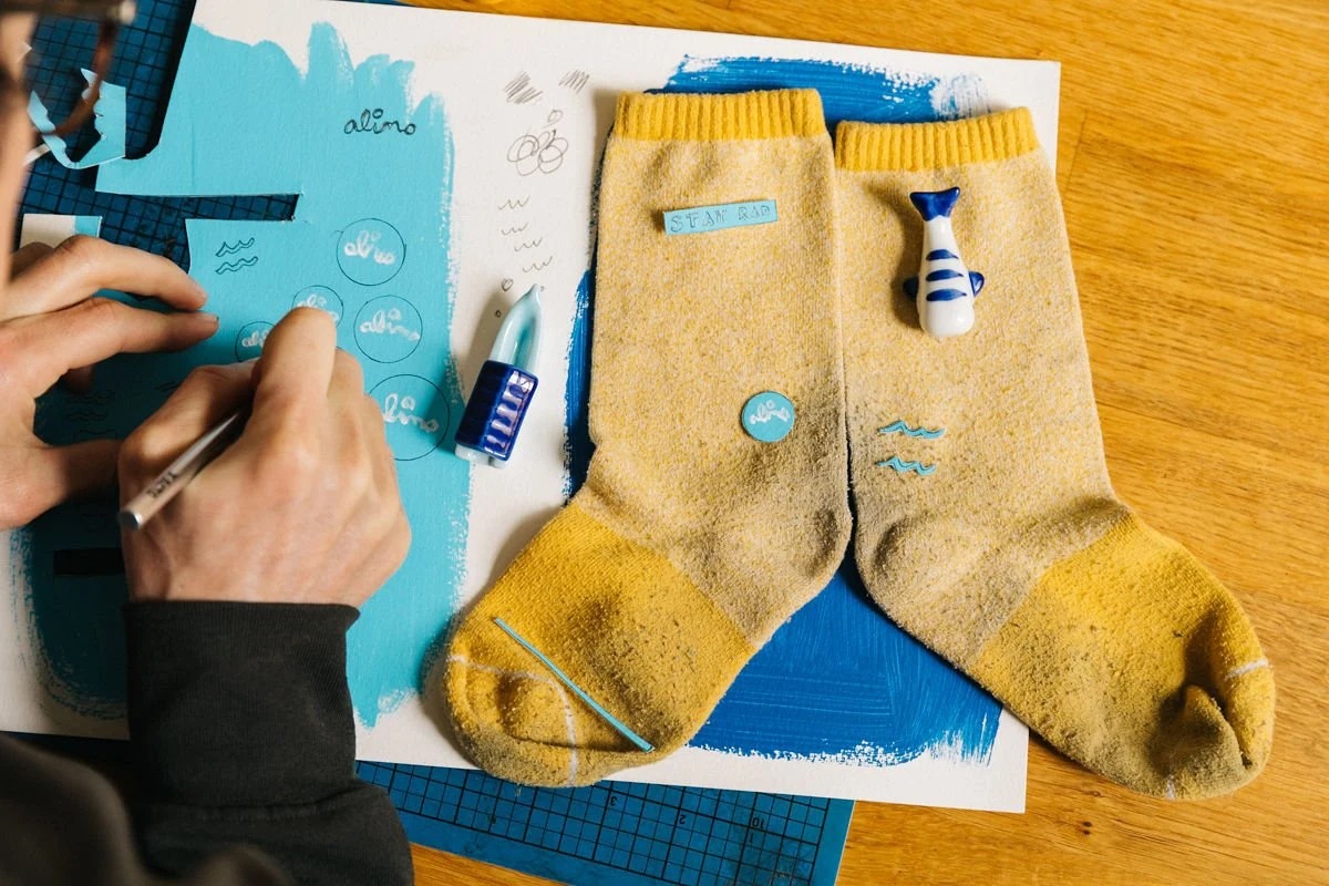 Alimo x Arvin Goods Socks, 2019 — surf lifestyle brand art, art collaboration by Alimo, post-pop surf artist Brooklyn NY — image 4 of 4