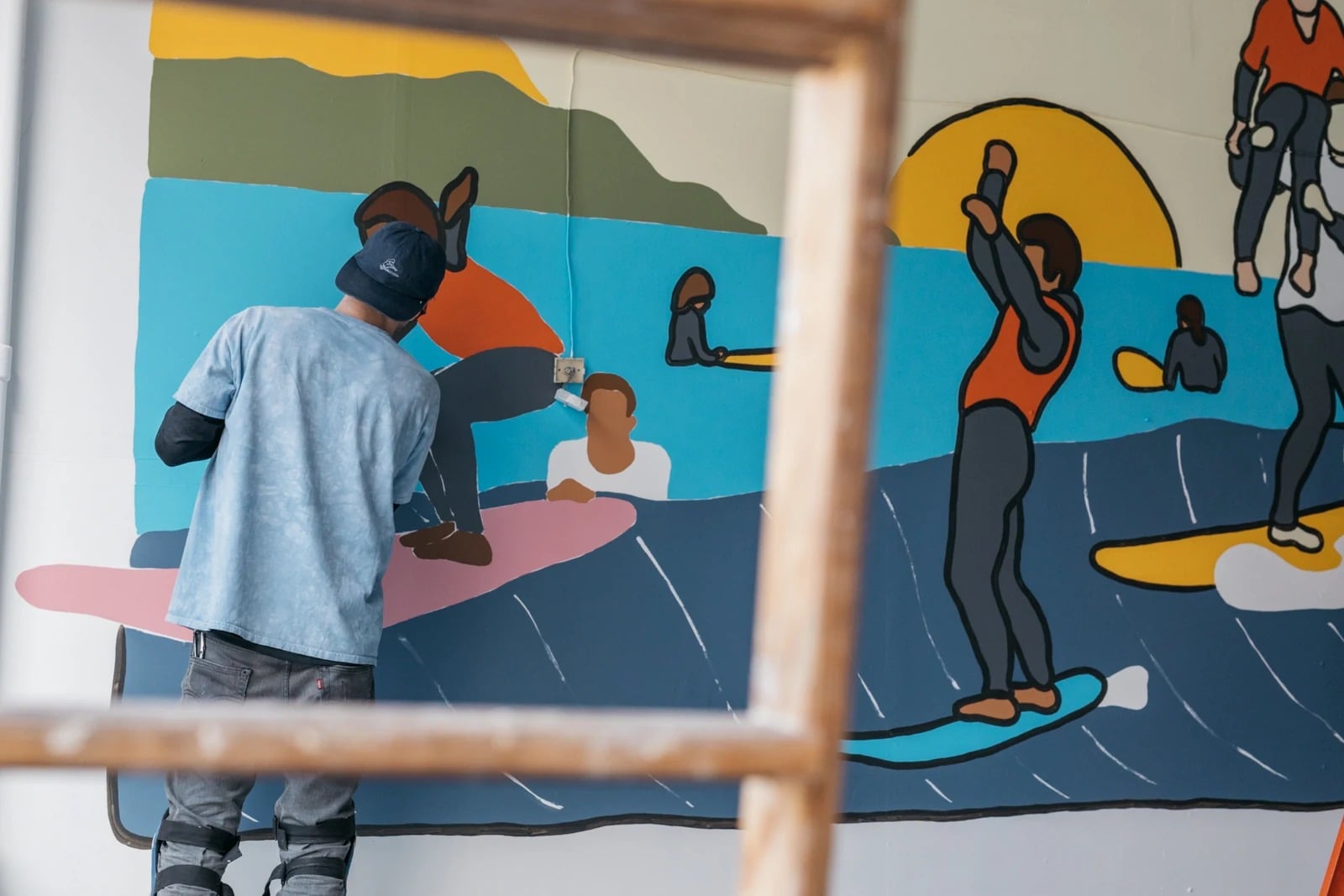 City Surf Project Mural 10x15 ft, 2019 — San Francisco, CA — surf art, surf lifestyle art, ocean wall art, mural art, large scale painting by Alimo, post-pop surf artist Brooklyn NY — image 3 of 3
