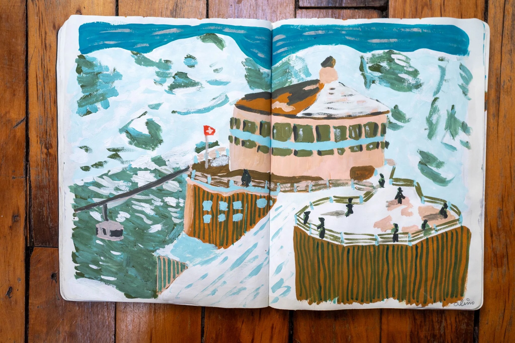 Alimo x Swatch Nines, 2025 — Visual diary — Schilthorn, Switzerland — snowboard art, snowboard wall art, mountain lifestyle art, surf lifestyle brand art, art collaboration by Alimo, post-pop surf artist Brooklyn NY — image 23 of 33