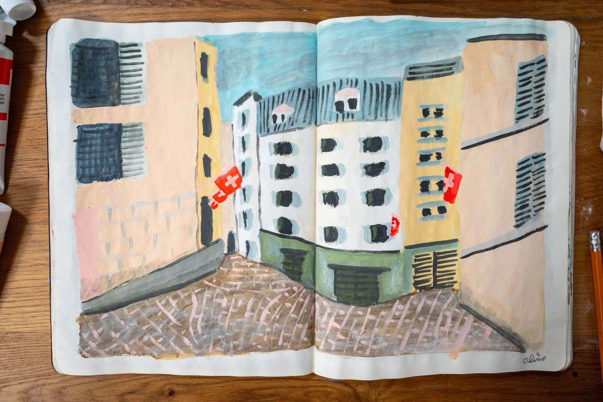 Alimo x Swatch Nines, 2025 — Visual diary — Schilthorn, Switzerland — snowboard art, snowboard wall art, mountain lifestyle art, surf lifestyle brand art, art collaboration by Alimo, post-pop surf artist Brooklyn NY — image 26 of 33
