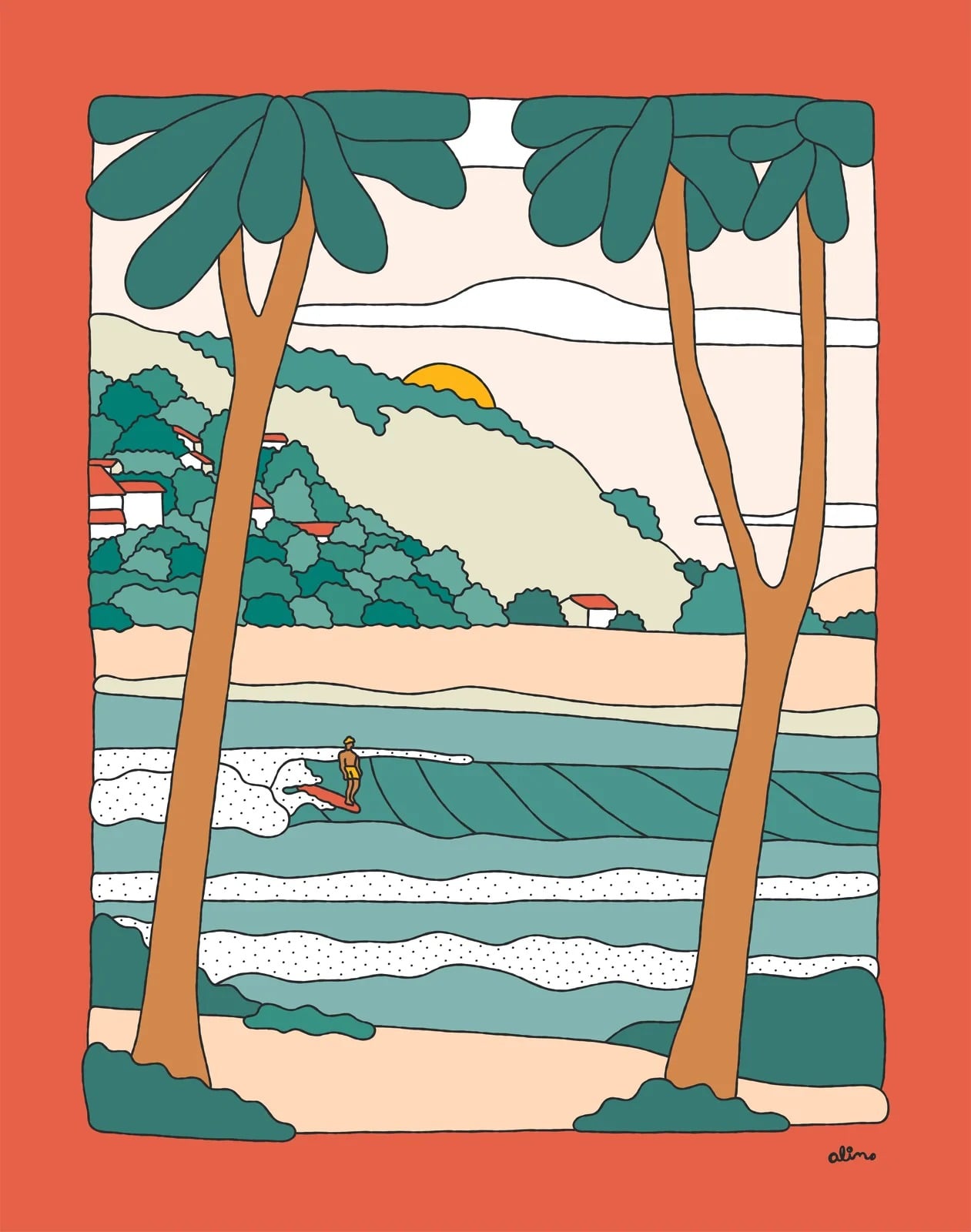 Jungle Tide, 2023 — Noble Gallery — surf art, surf lifestyle art, ocean wall art by Alimo, post-pop surf artist Brooklyn NY