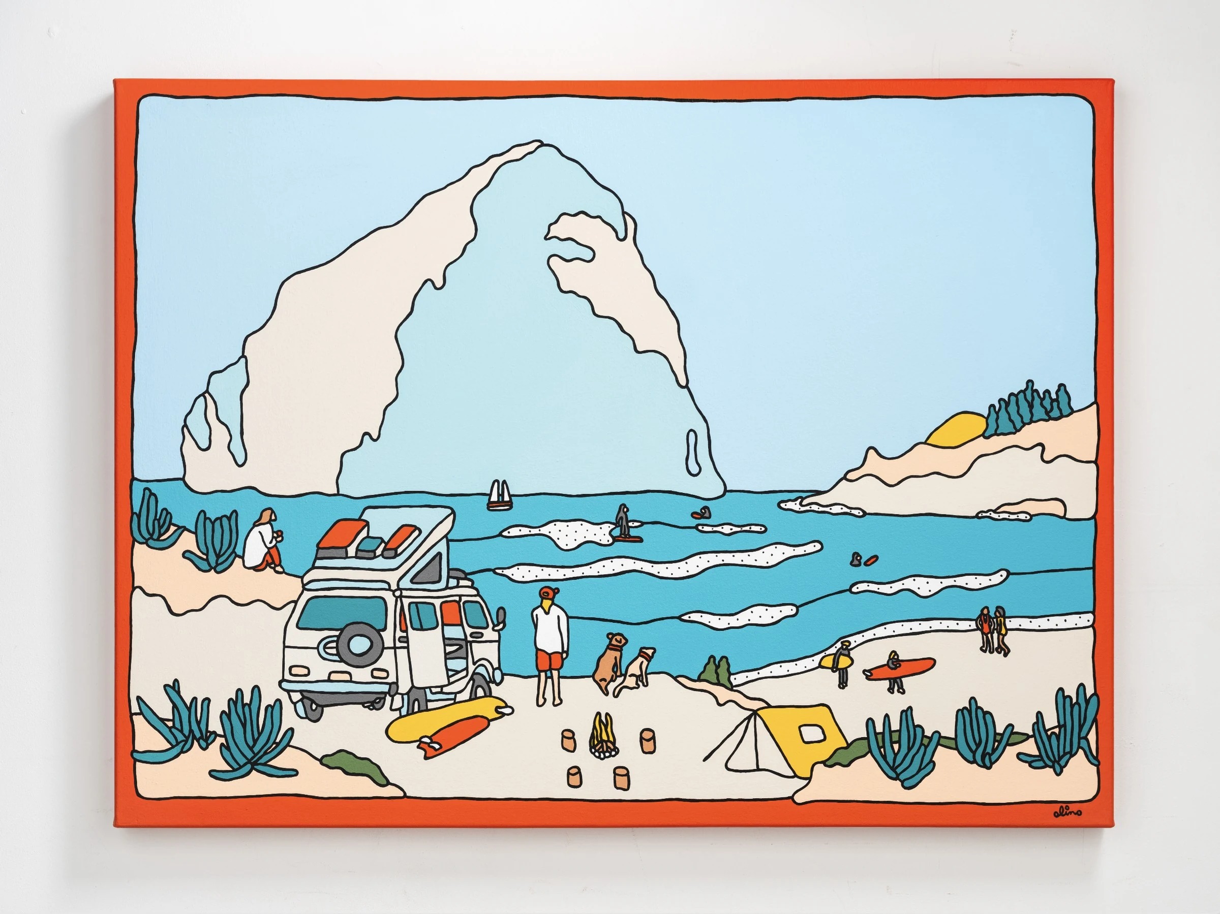 Pacific Times, 2024 — Acrylic on canvas, 36 × 48 in. — original acrylic painting, bold colorful painting, acrylic on canvas by Alimo, post-pop surf artist Brooklyn NY