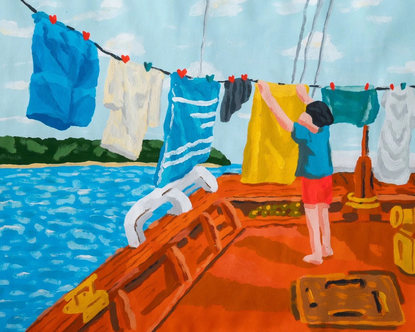 High Noon, 2025 — acrylic gouache on paper, 14x17" in. — gouache illustration, art print, painting on paper by Alimo, post-pop surf artist Brooklyn NY
