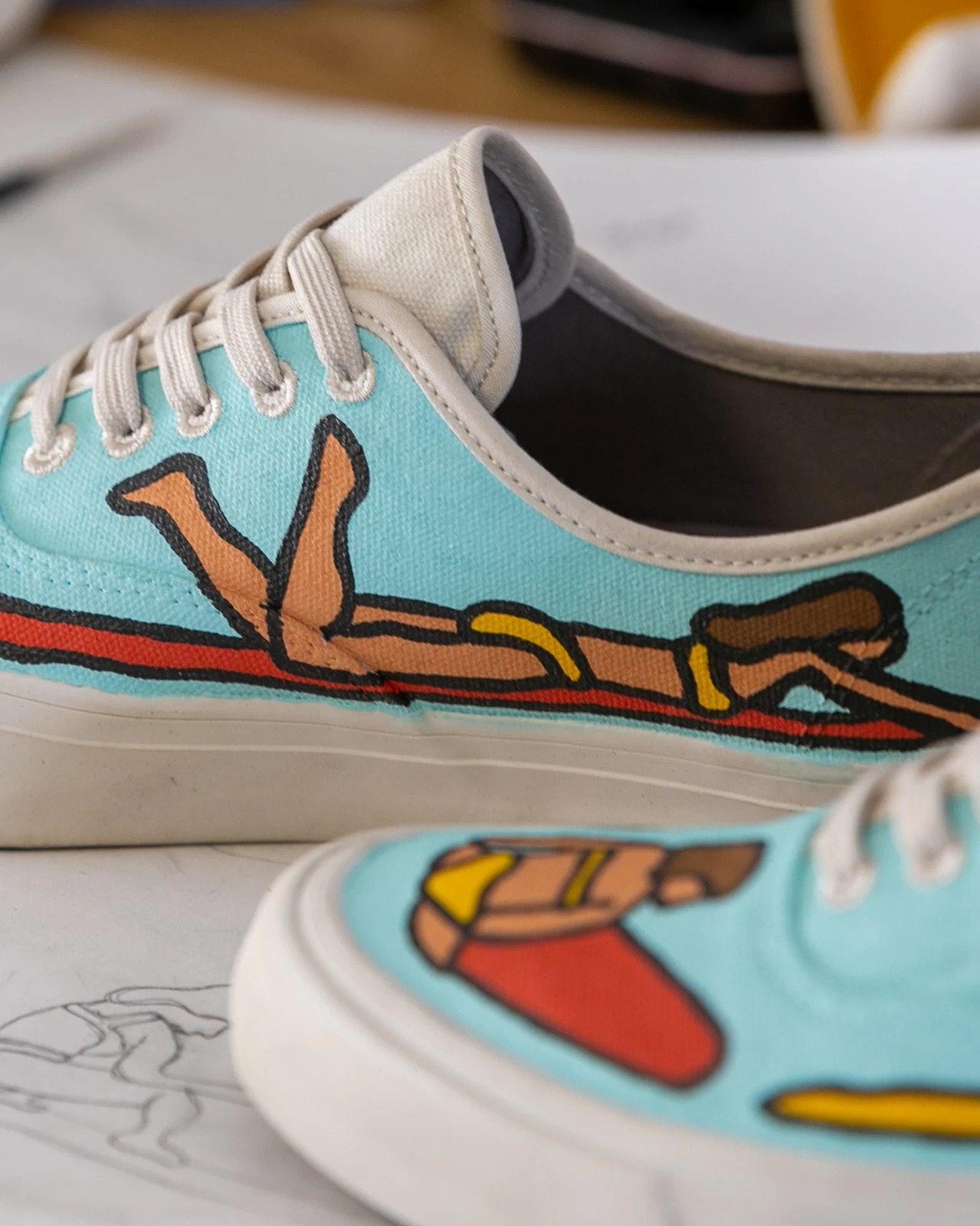 Alimo x SeaVees Shoe Collaboration, 2021 — surf art, surf lifestyle art, ocean wall art, surf lifestyle brand art, art collaboration by Alimo, post-pop surf artist Brooklyn NY — image 2 of 5