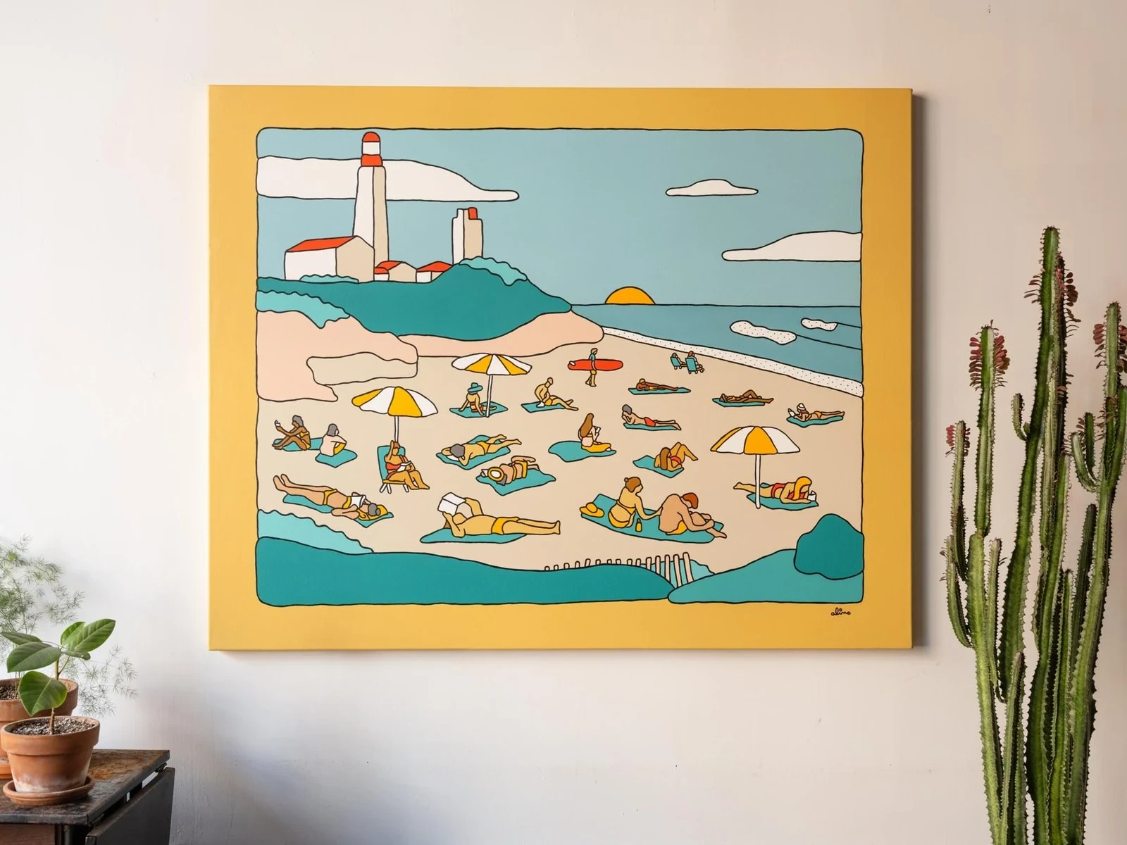 Alimo — Montauk, Acrylic on canvas, 48 × 60 in. — Solitude Safari, Ilegal Mezcal, Greenpoint, NYC 2023