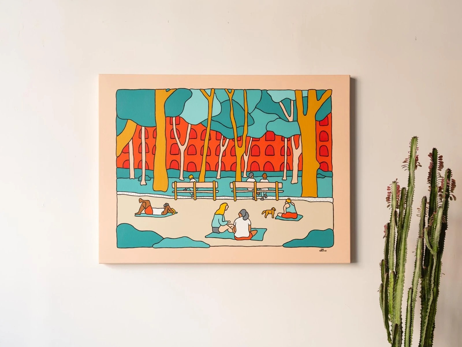 Alimo — NYC Vibes, Acrylic on canvas, 36 × 48 in. (2023) — New York art for sale, Brooklyn artist original, original acrylic painting for sale, acrylic on canvas — original painting available