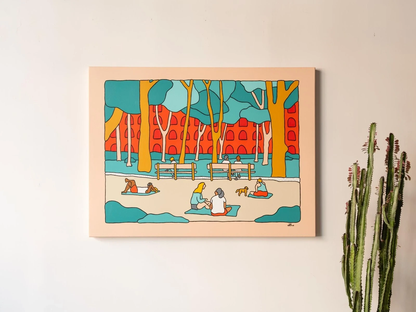 Alimo — NYC Vibes, Acrylic on canvas, 36 × 48 in. — Solitude Safari, Ilegal Mezcal, Greenpoint, NYC 2023