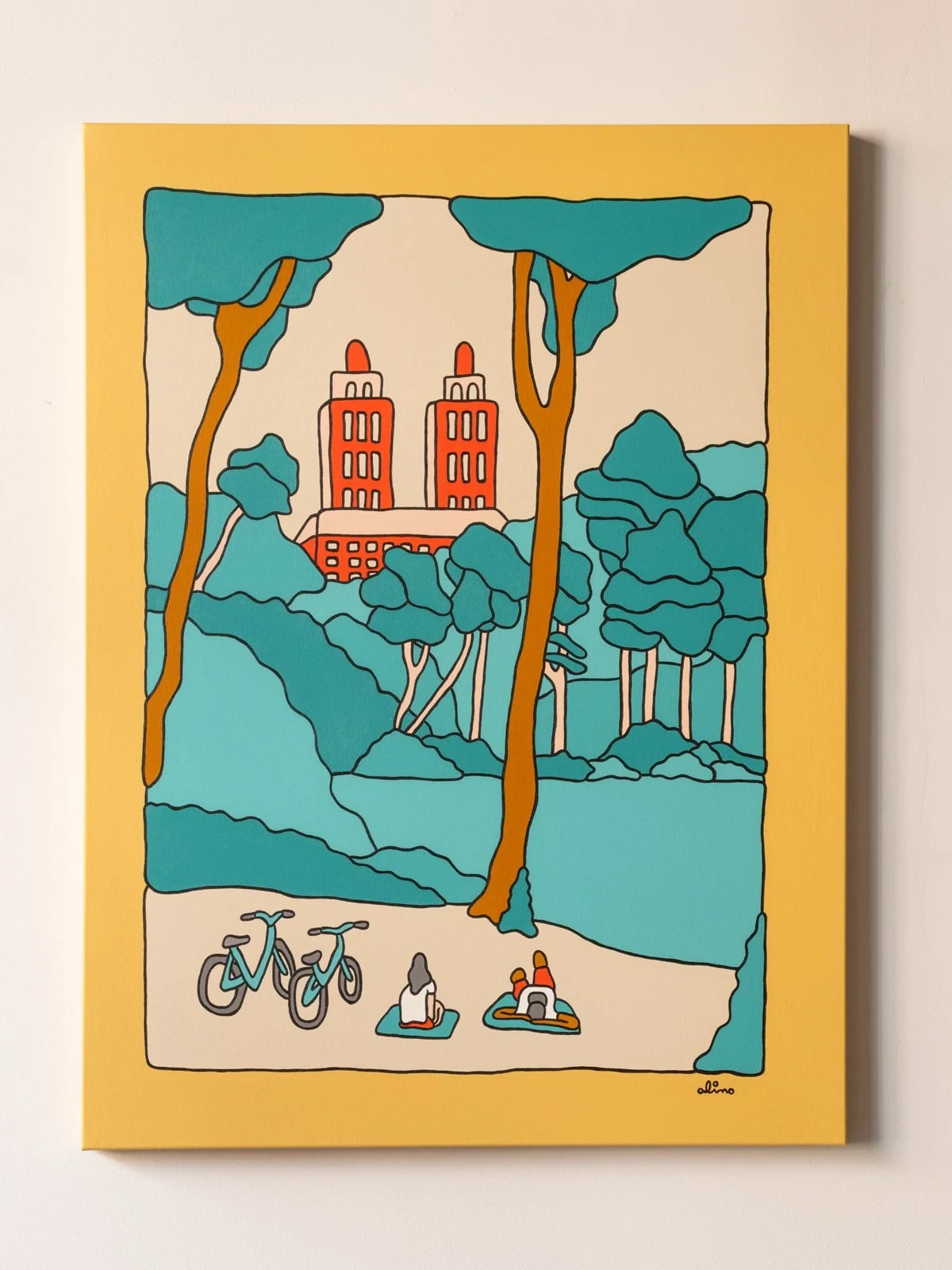 Alimo — Rest Day, Acrylic on canvas, 30 × 40 in. — Solitude Safari, Ilegal Mezcal, Greenpoint, NYC 2023